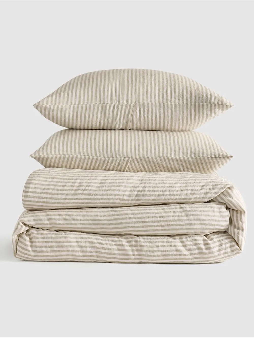 Quince 100% European Linen Striped Duvet Set in Willowleaf and White Twin 45